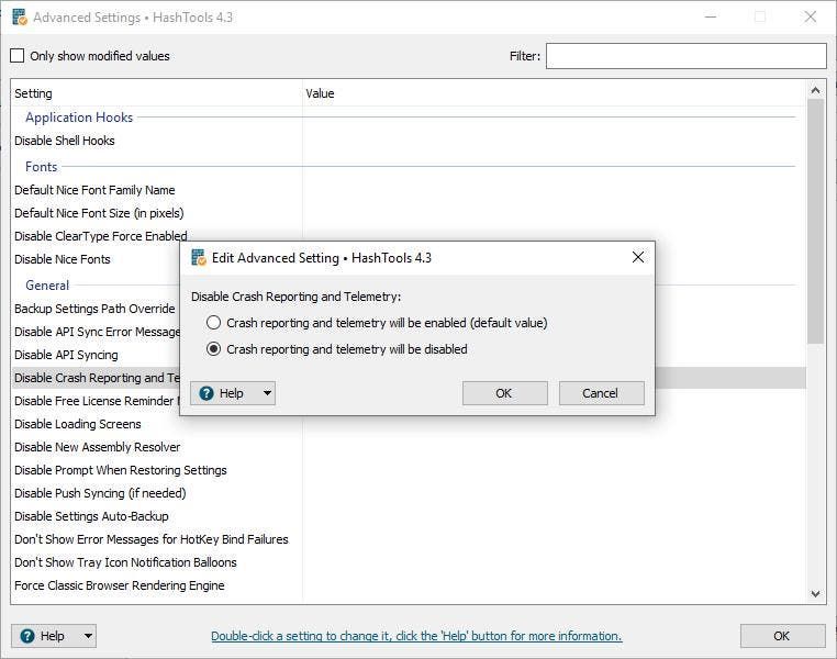 HashTools disable telemetry