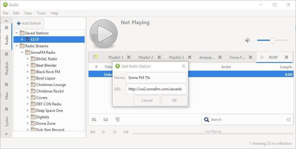 Exaile internet radio station add