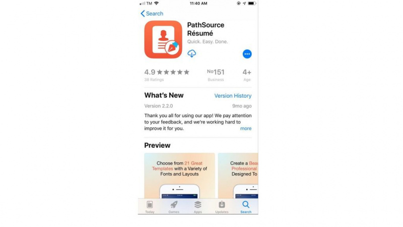 pathsource for resume creation app on iphone