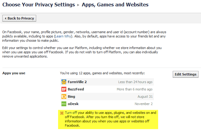 facebook turn off apps