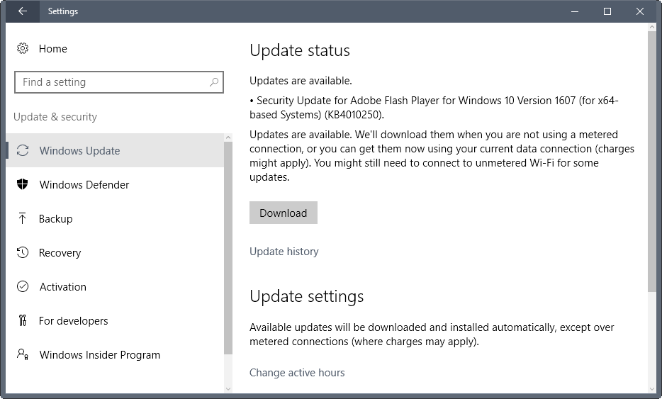 flash player update kb4010250