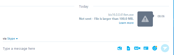 Skype-bestandsoverdrachten zijn beperkt tot 100 MB