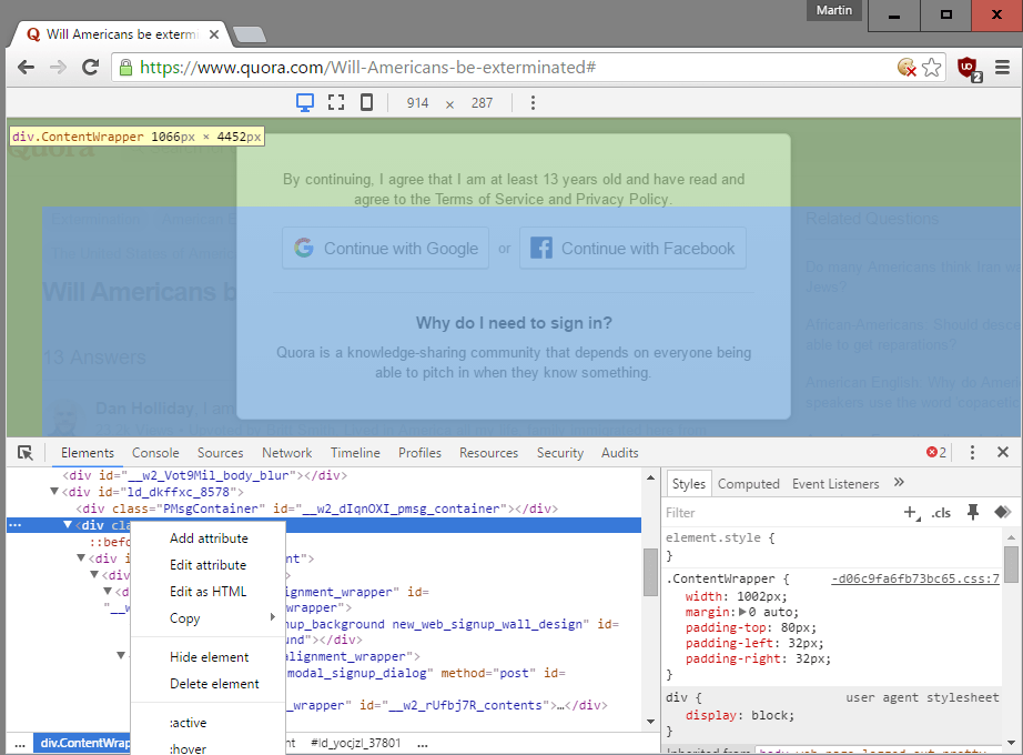 hide delete element