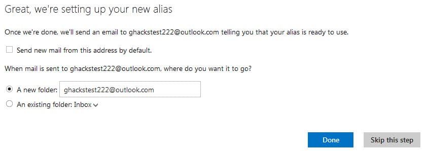 outlook alias
