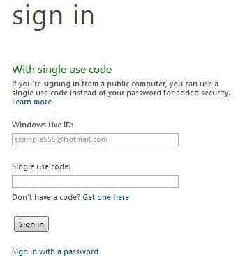 sign in single use code