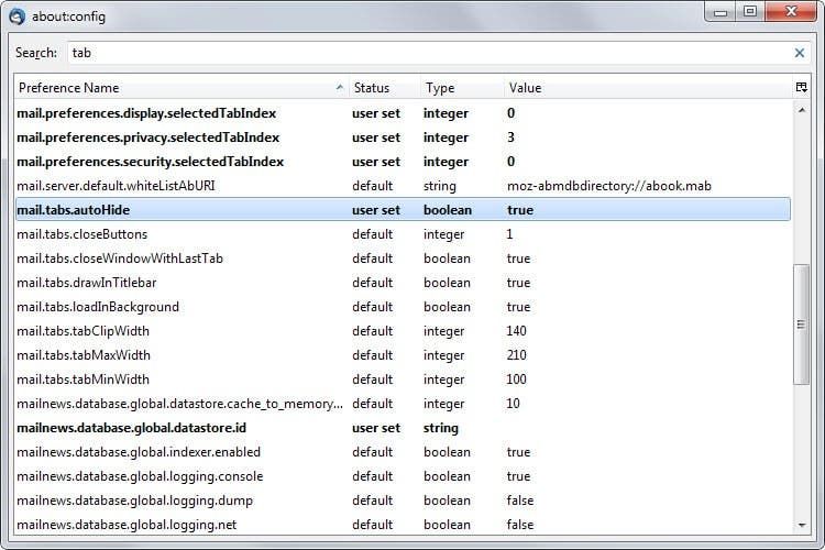 hide tab thunderbird
