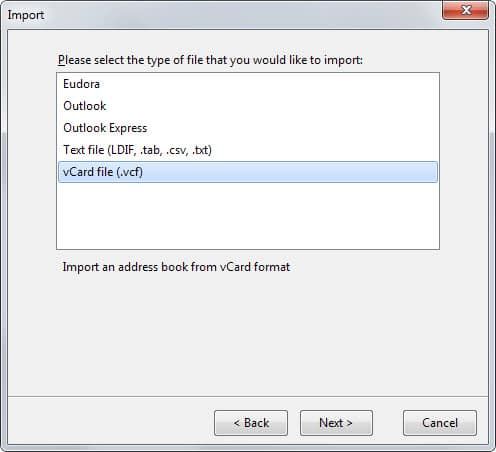 import address book vcard