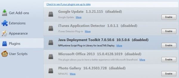 disable java firefox