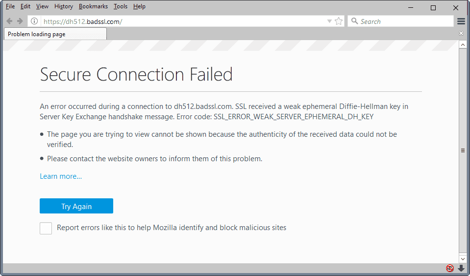 يقوم Firefox بحظر مفاتيح Diffie-Hellman الضعيفة