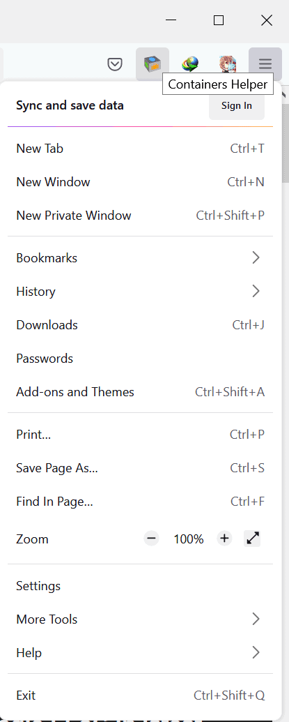 menu firefox