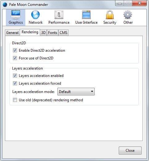 Pale Moon Commander เพิ่มการตั้งค่าขั้นสูงให้กับ Firefox (และ Pale Moon)