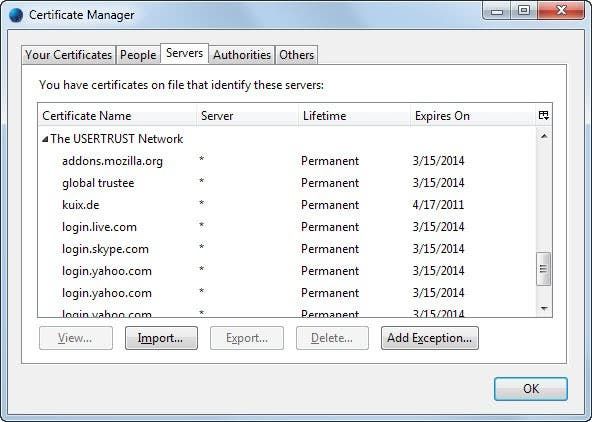 firefox certificate exception