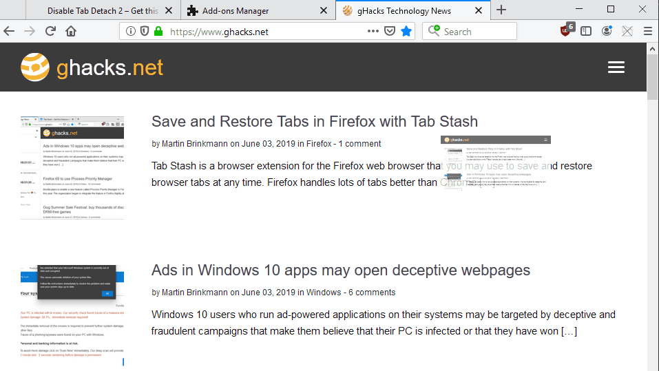 Kuidas keelata vahekaardi juhuslik eraldamine Firefoxis