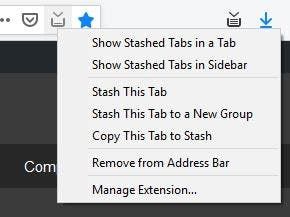 Tab Stash address bar button menu