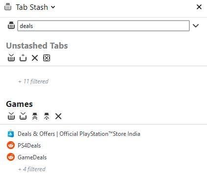 Tab Stash search