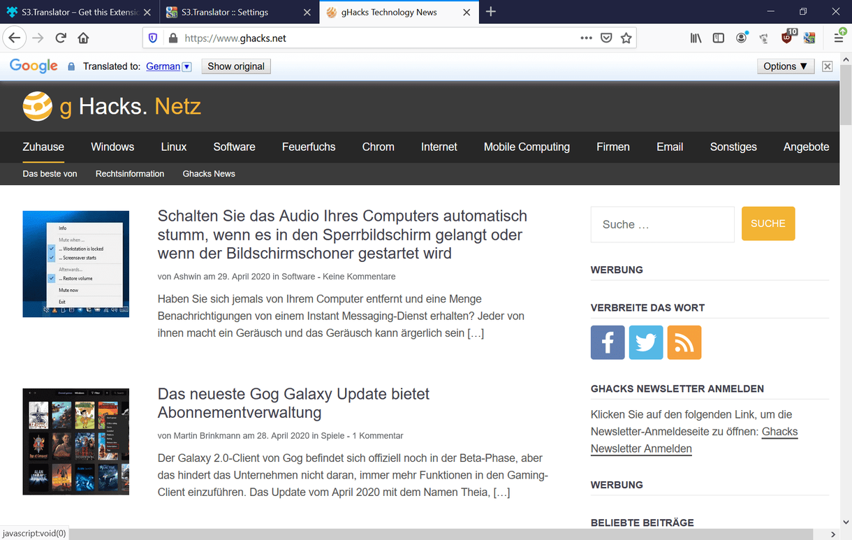 firefox page translated