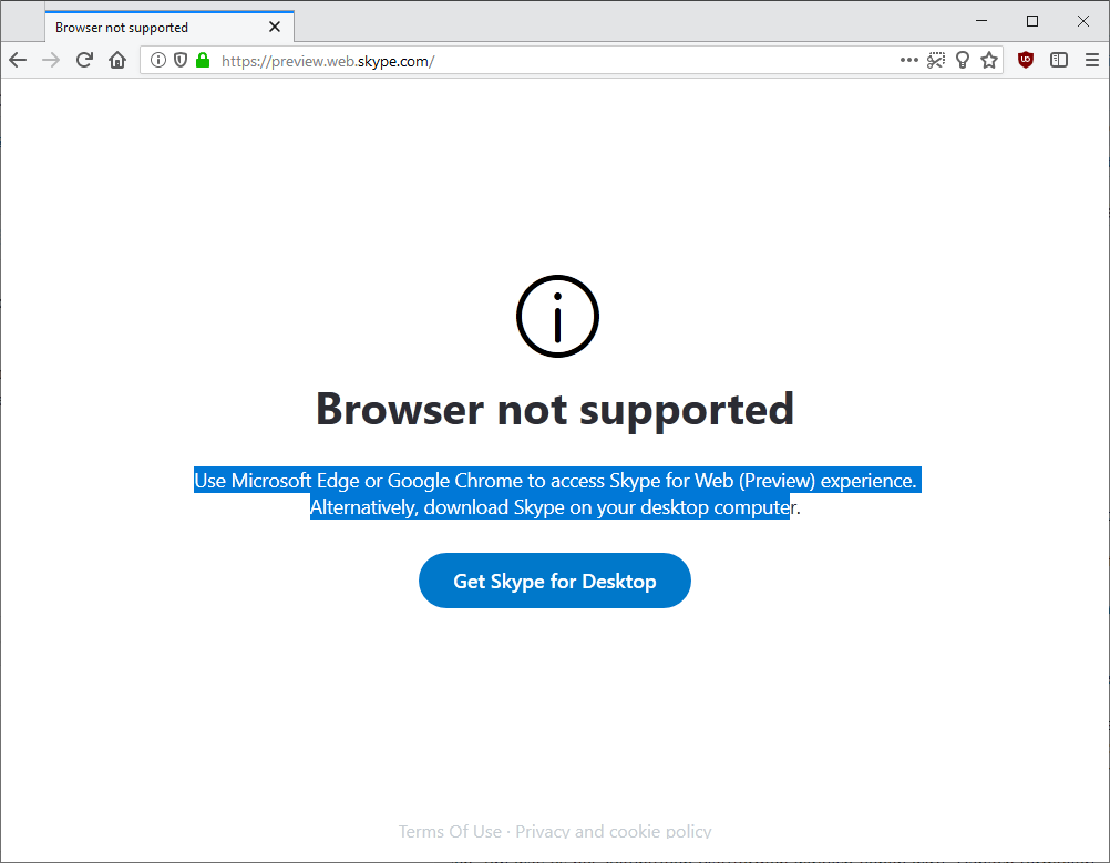 skype firefox web not supported