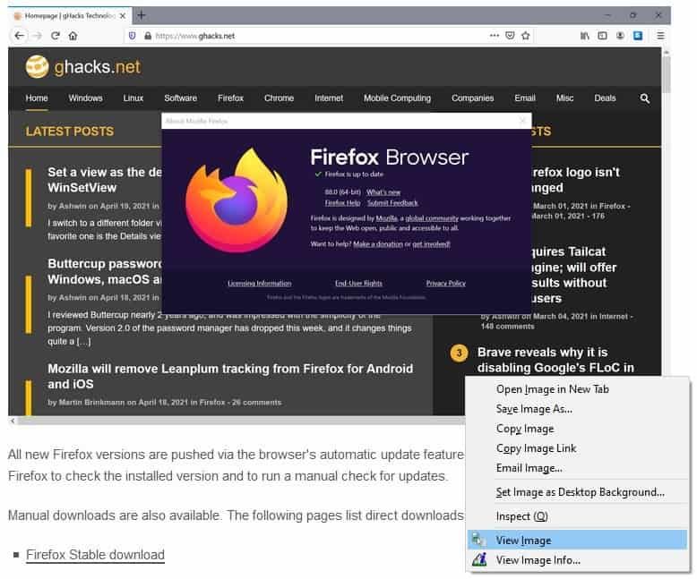 Modules complémentaires Firefox 88 pour activer Afficher l