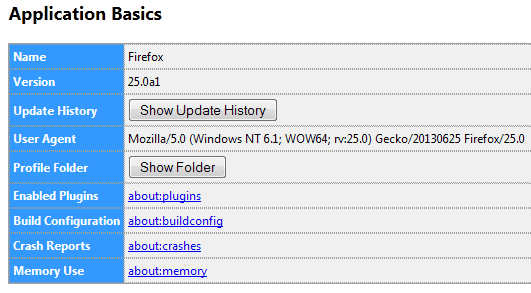 Firefox show update history