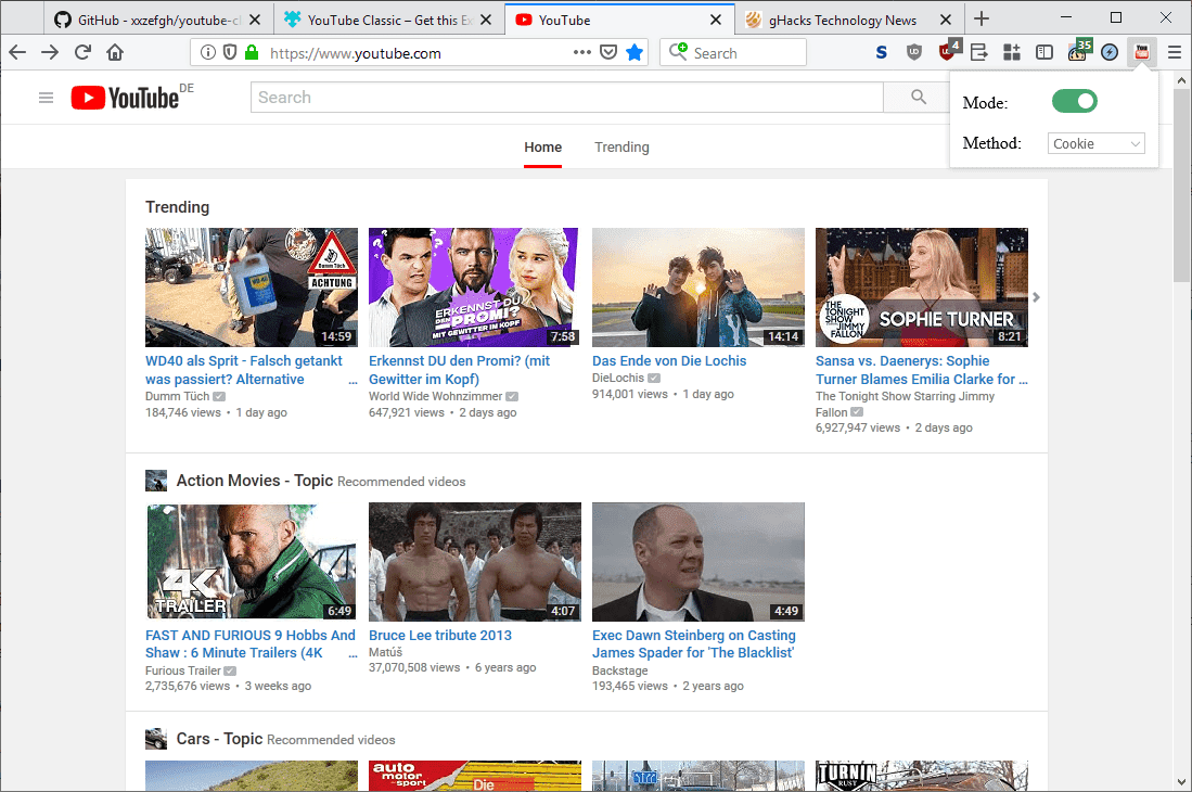 youtube classic mode