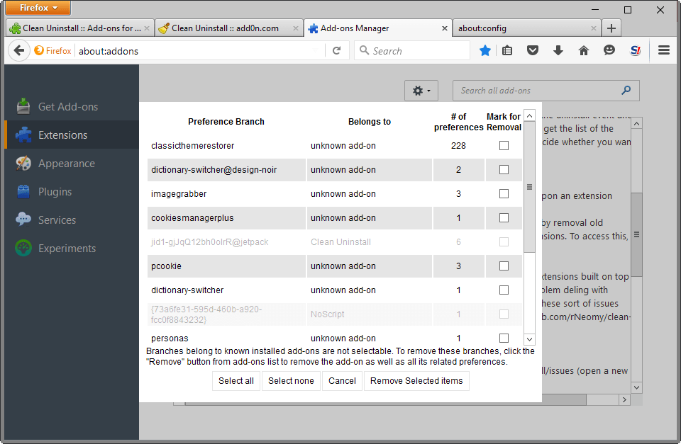 clean firefox preferences
