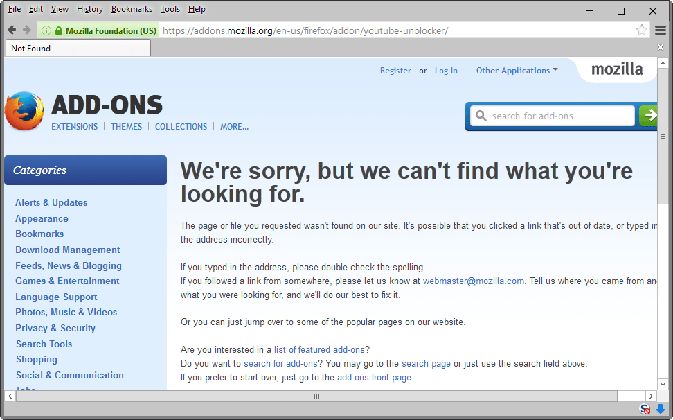 Блокиране на добавки за Firefox, блокирано от Mozilla