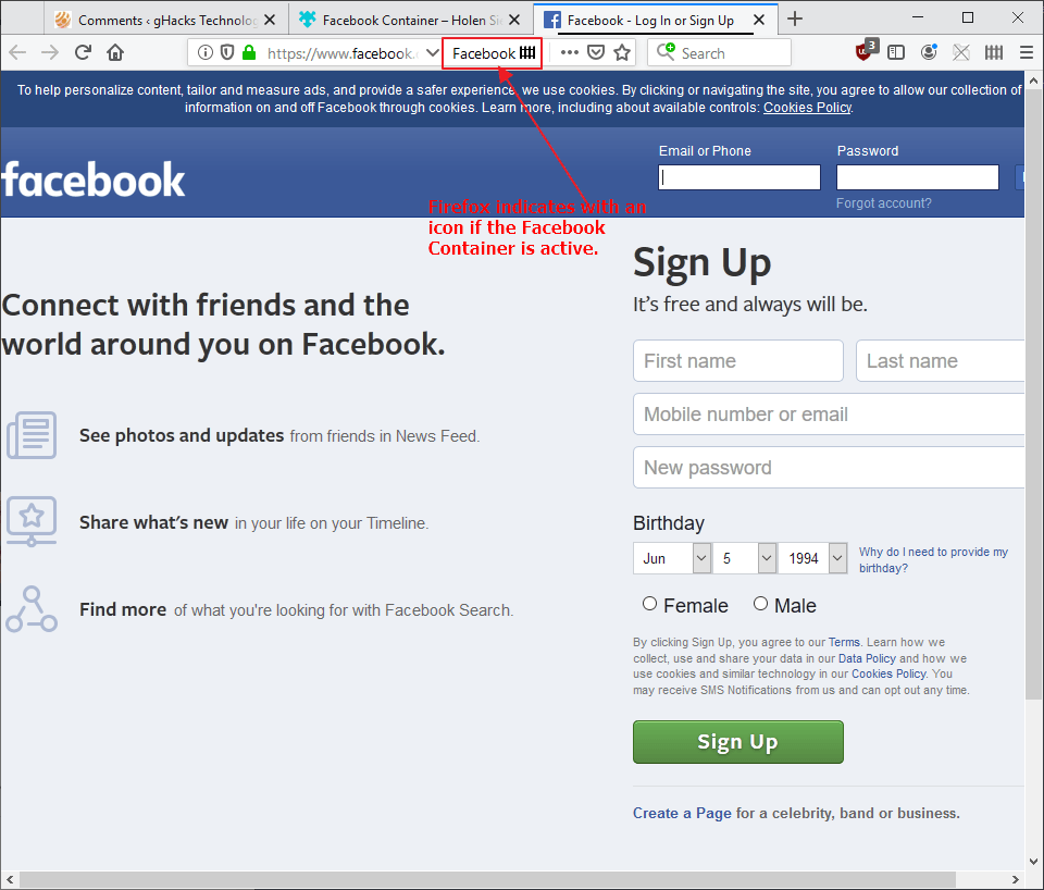 firefox facebook container