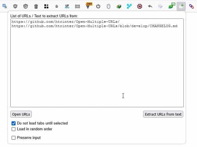 Odpri več URL -jev - povezave, izvlečene iz besedila