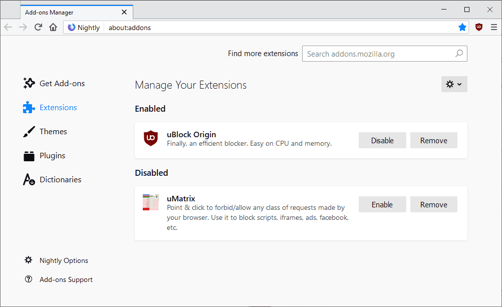 firefox new addons manager