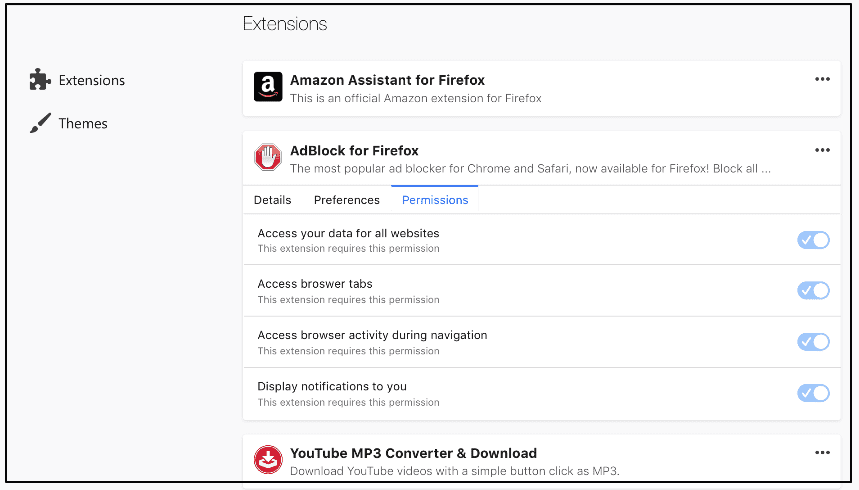 firefox addons permissions