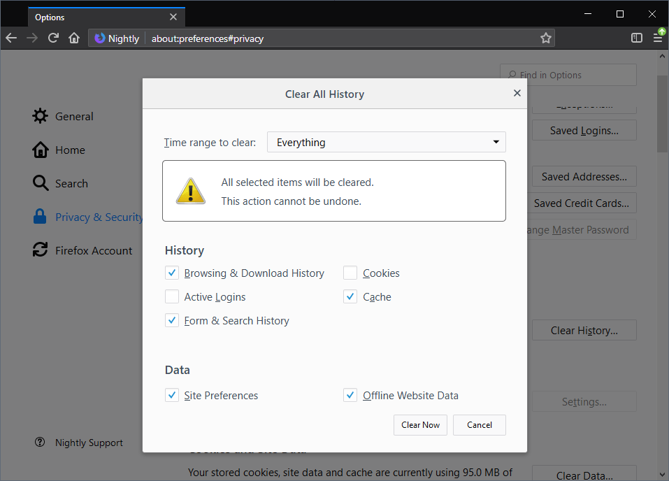 firefox clear form