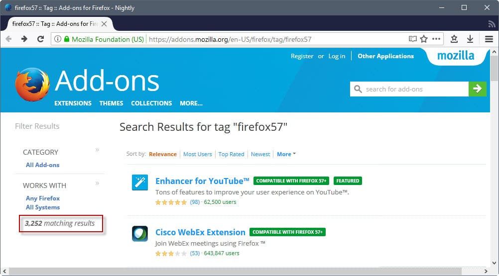 Dodatki do Firefoksa WebExtensions, stan lipiec 2017