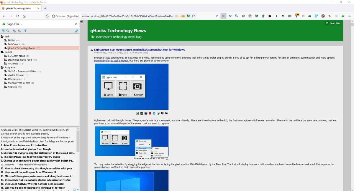 Firefox 的 Sage-Like RSS feed 阅读器扩展