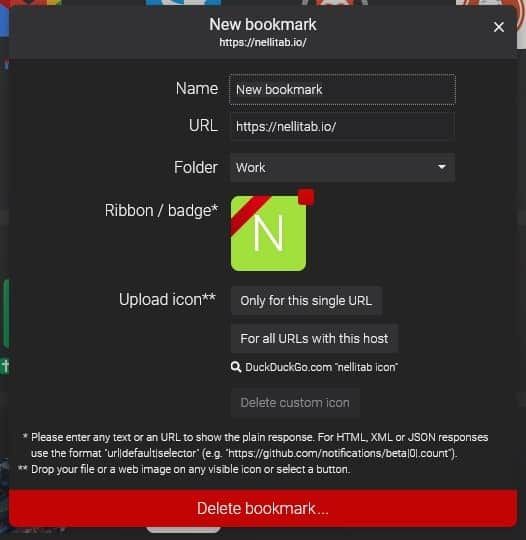 NelliTab ajoute un nouveau signet