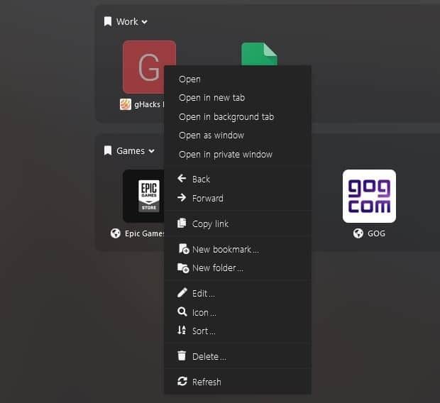 Menu contextuel NelliTab