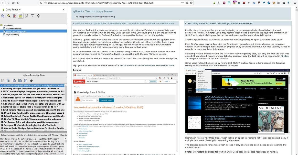 Drop Feeds es una extensión de lector de RSS para Firefox