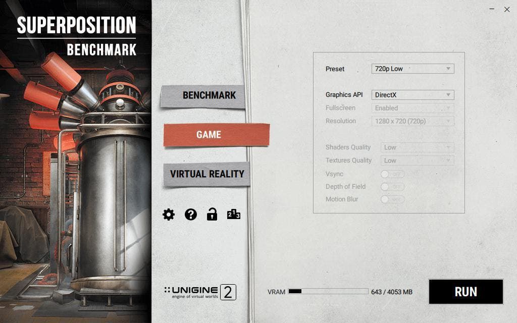 Superposition game benchmark settings