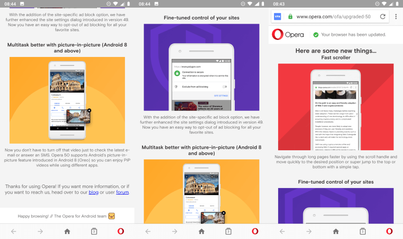 „Opera 50“, skirta „Android“, yra pagrindinė laida