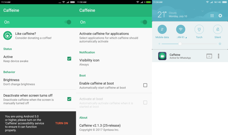 Koffein: Verhindern Sie den Schlaf auf Android-Geräten