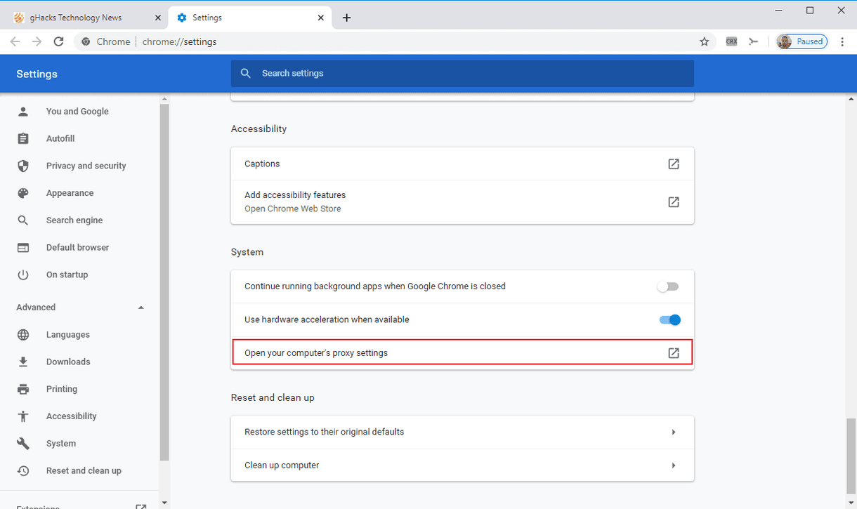 chrome proxy settings