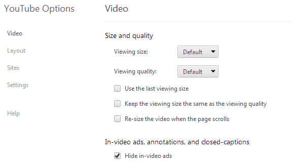 youtube options