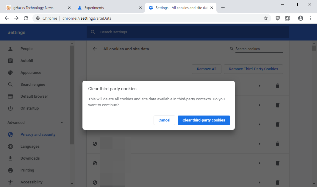 clear third-party cookies