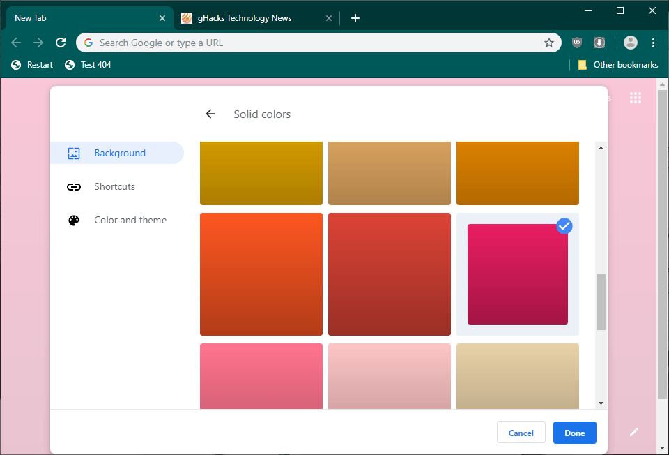 chrome browser colors customization
