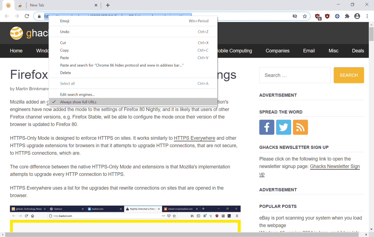 chrome always showurl