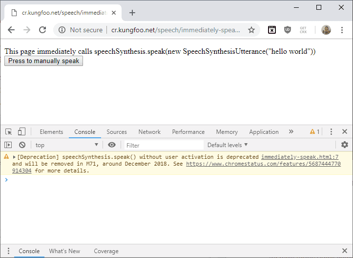 Google Chrome: blokuje automatické přehrávání zvuků API syntézy řeči