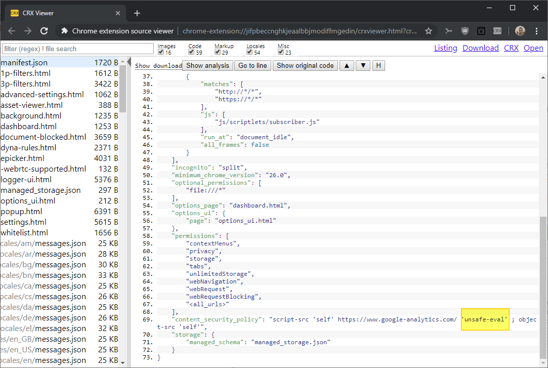 Comment rechercher toutes les extensions Chrome pour le dangereux unsafe-eval