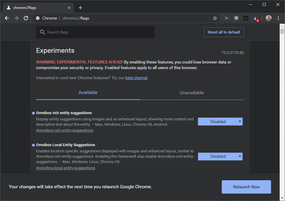 chrome disable omnibox rich suggestions