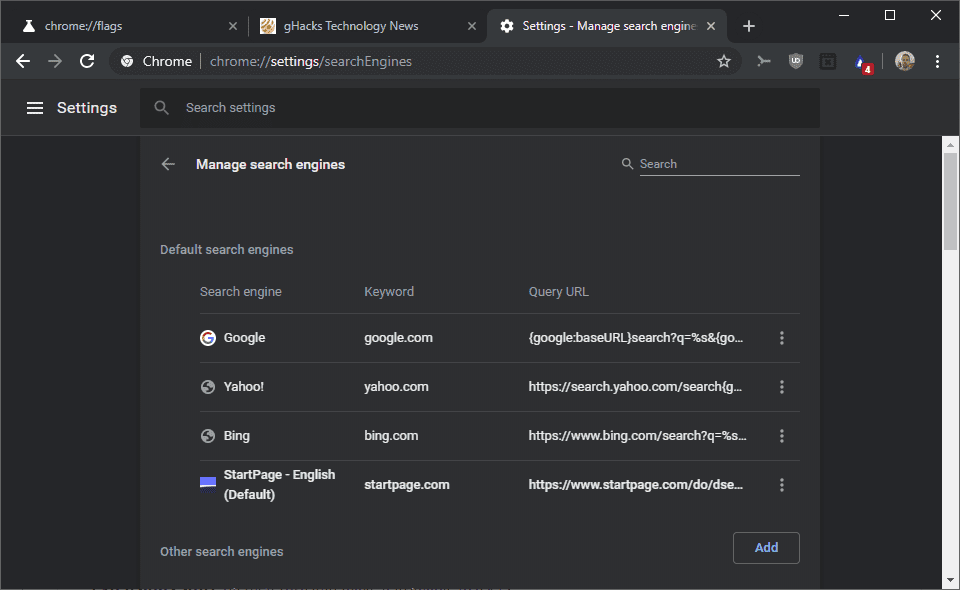 chrome default search engine