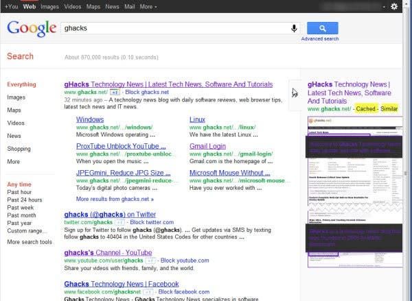 Var är cachad Google-sökning och liknande länkar?