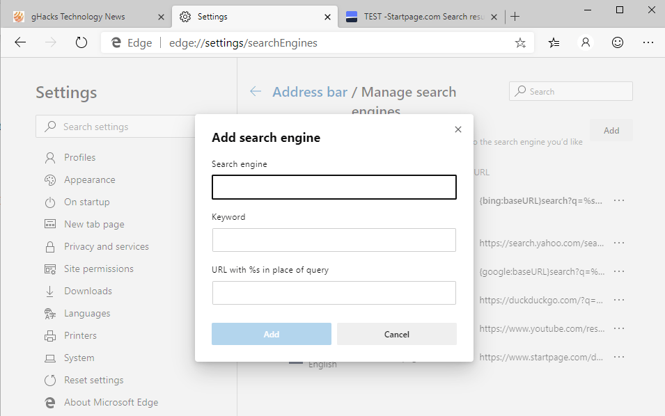 add search engine microsoft edge